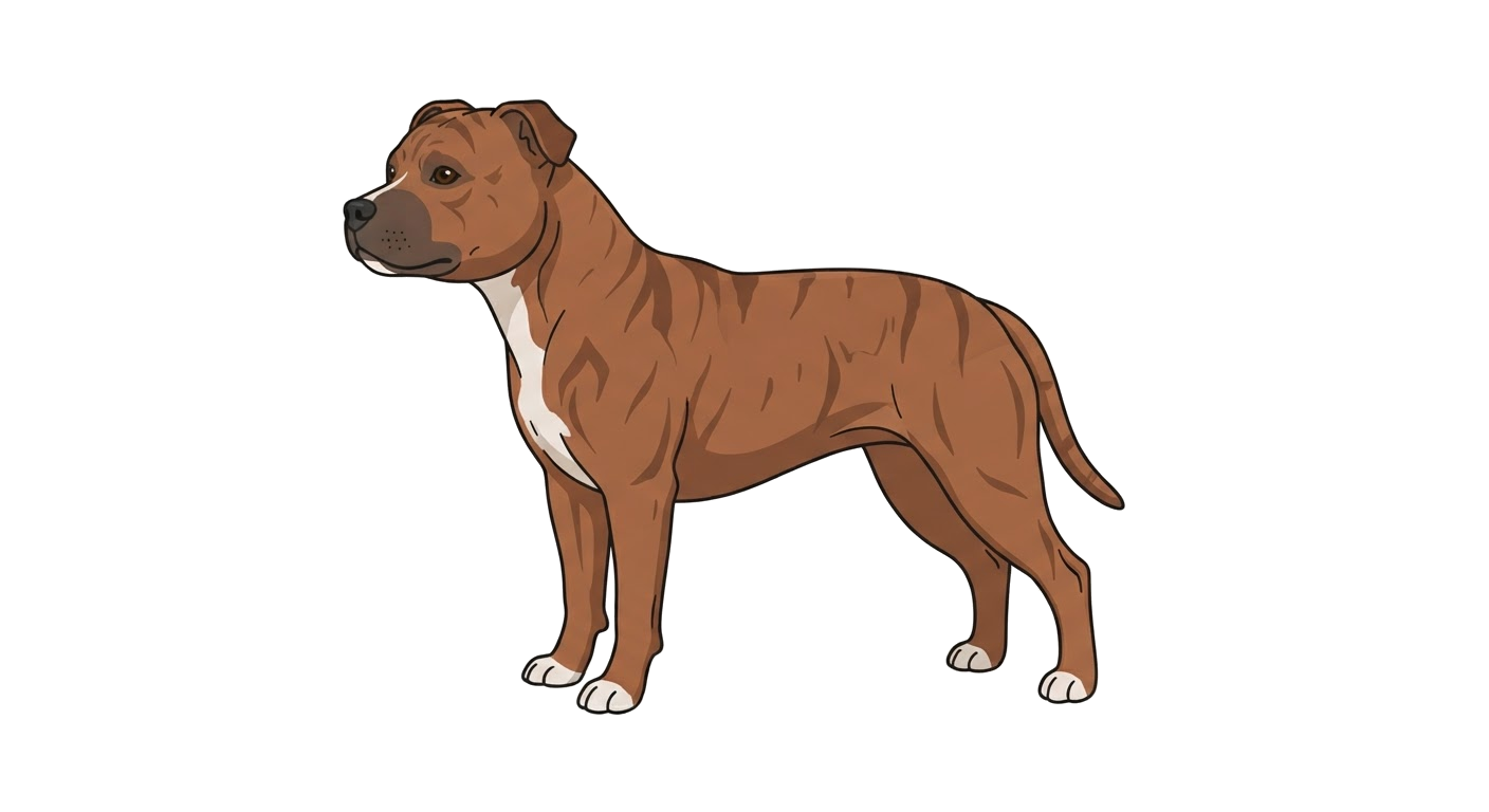 Side profile illustration of a Staffordshire Bull Terrier showing the points of the breed standard