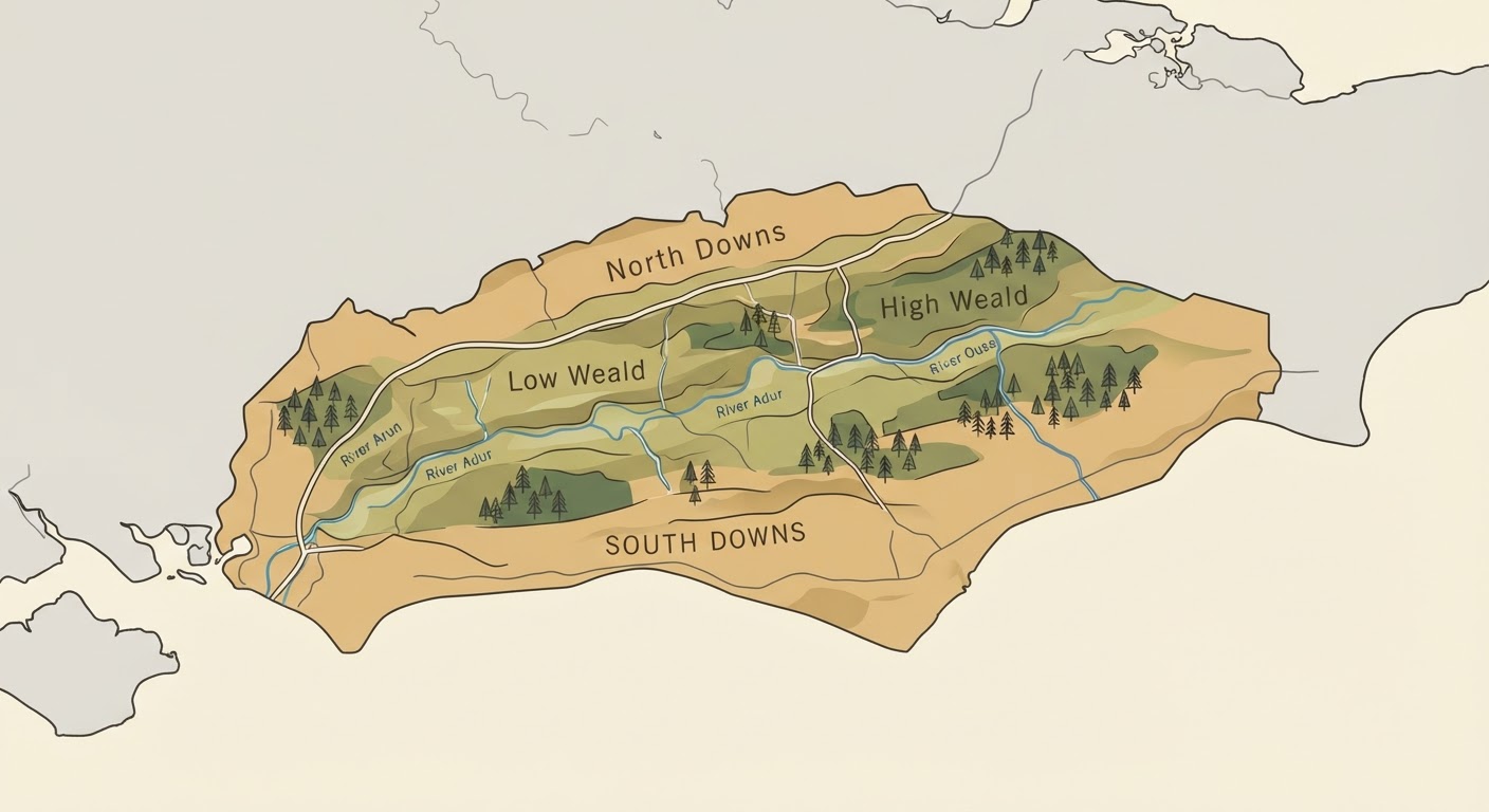 Illustrated map showing the origin of the Sussex Spaniel