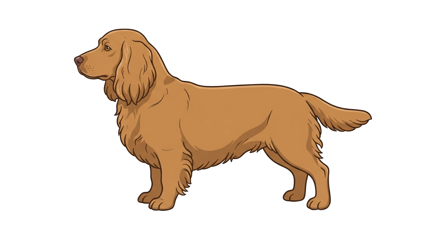 Side profile illustration of a Sussex Spaniel showing the points of the breed standard