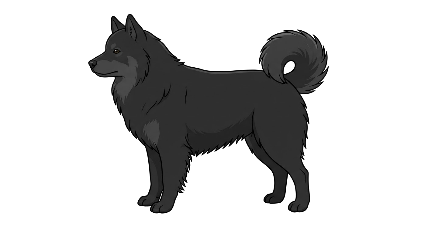 Side profile illustration of a Swedish Lapphund showing the points of the breed standard