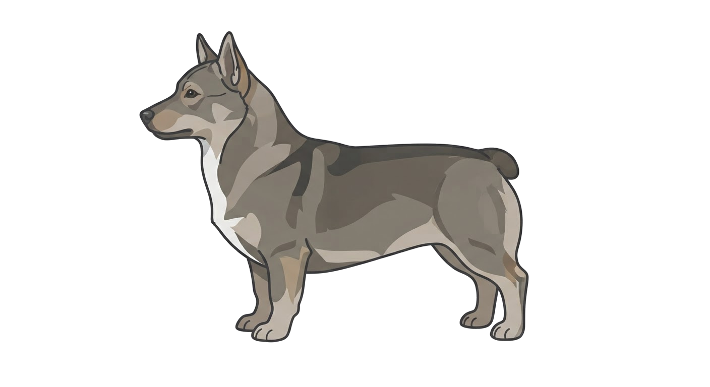 Side profile illustration of a Swedish Vallhund showing the points of the breed standard
