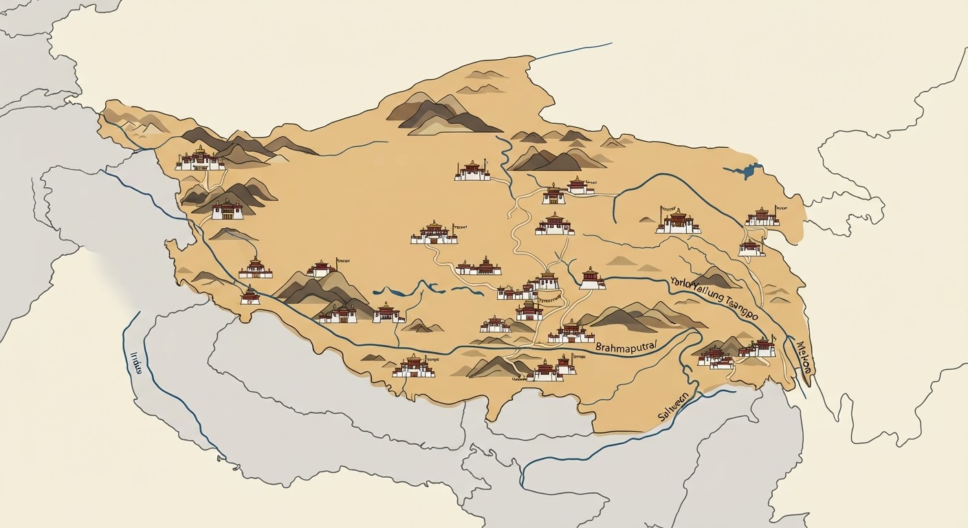 Illustrated map showing the origin of the Tibetan Spaniel