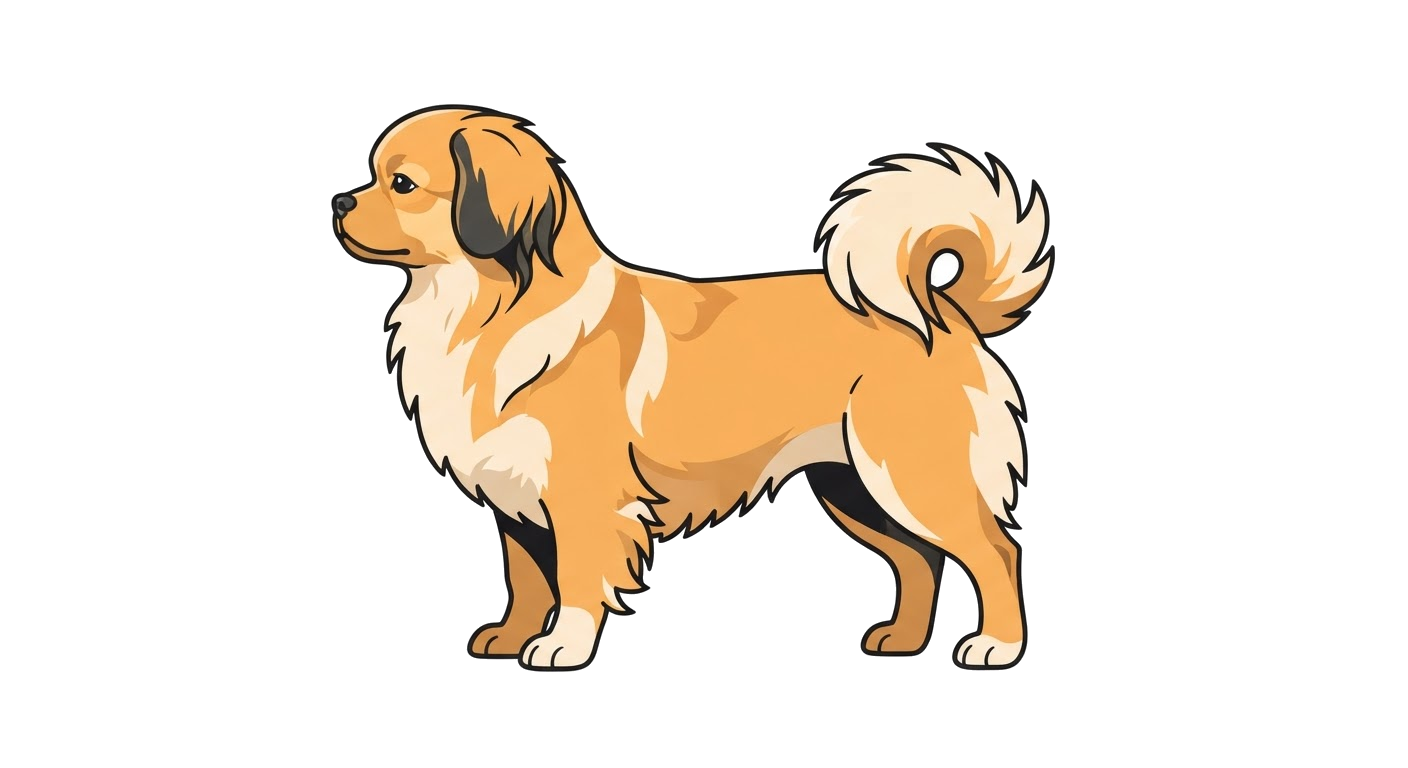 Side profile illustration of a Tibetan Spaniel showing the points of the breed standard