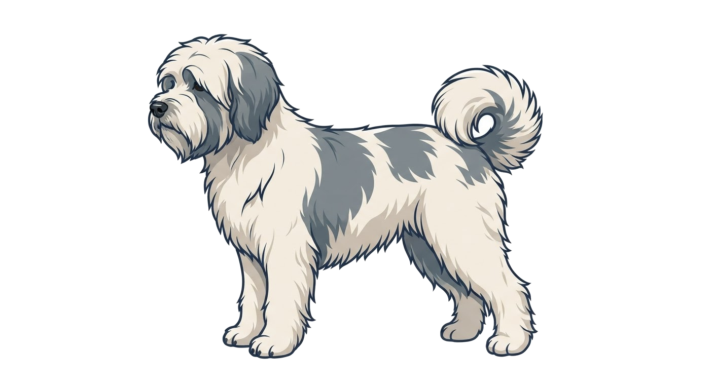 Side profile illustration of a Tibetan Terrier showing the points of the breed standard