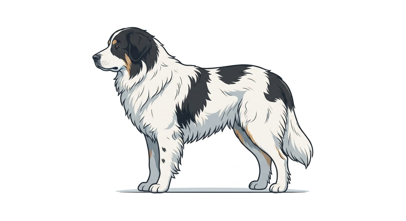 Side profile illustration of a Tornjak showing the points of the breed standard