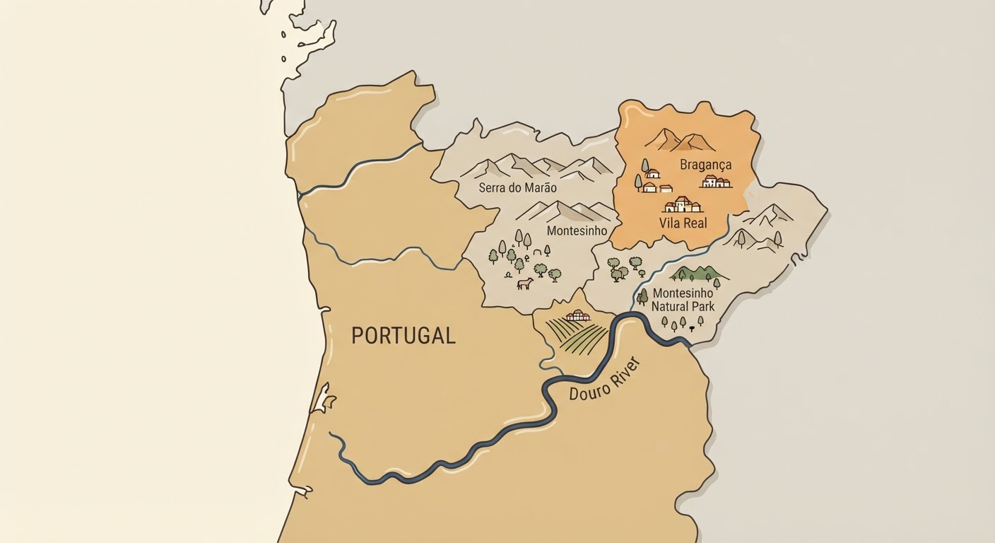 Illustrated map showing the origin of the Transmontano Mastiff