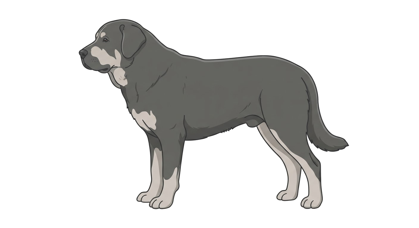 Side profile illustration of a Transmontano Mastiff showing the points of the breed standard