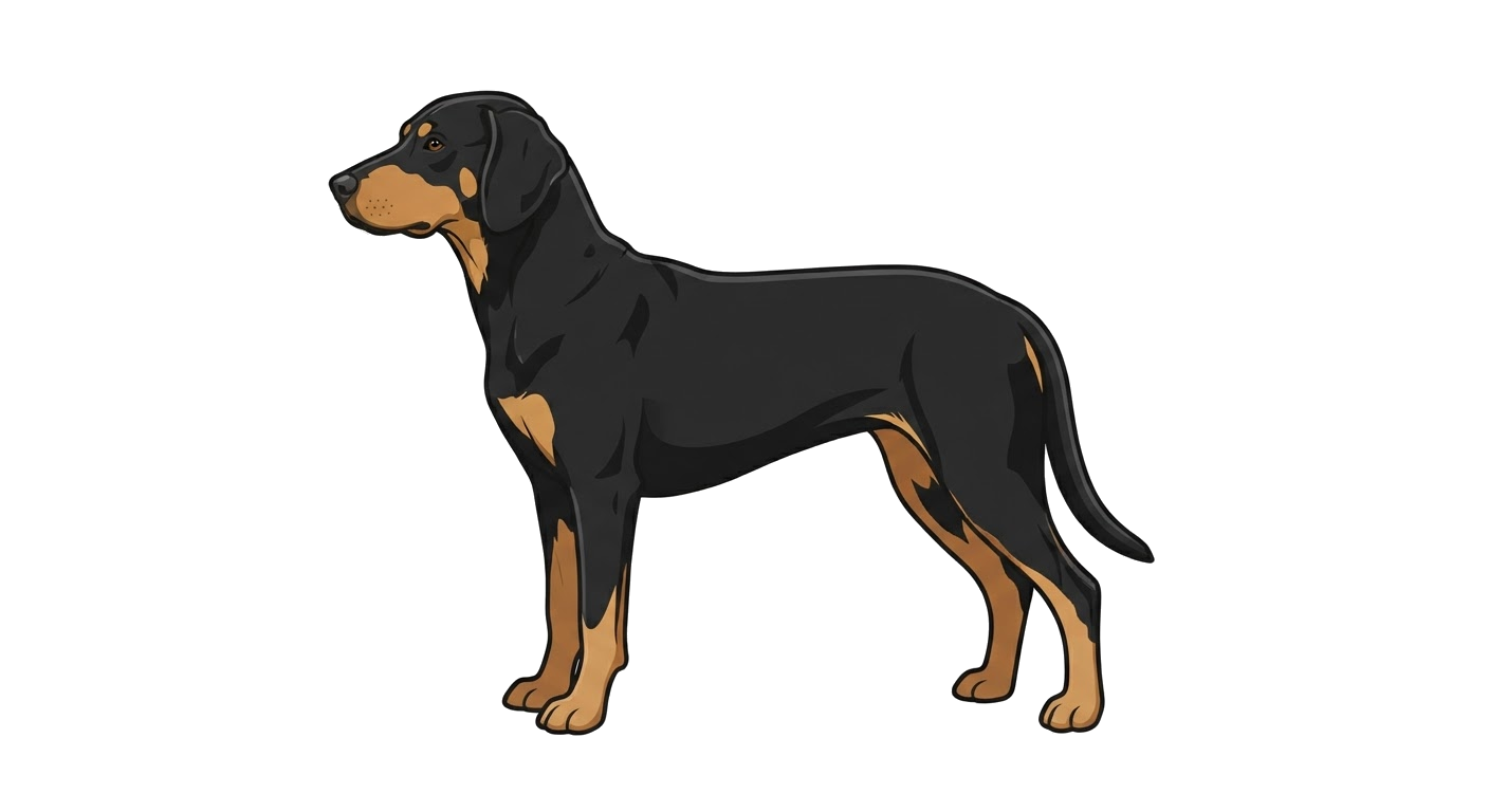 Side profile illustration of a Transylvanian Hound showing the points of the breed standard