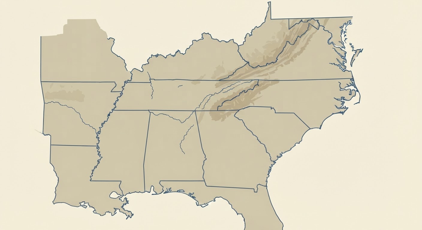 Illustrated map showing the origin of the Treeing Tennessee Brindle