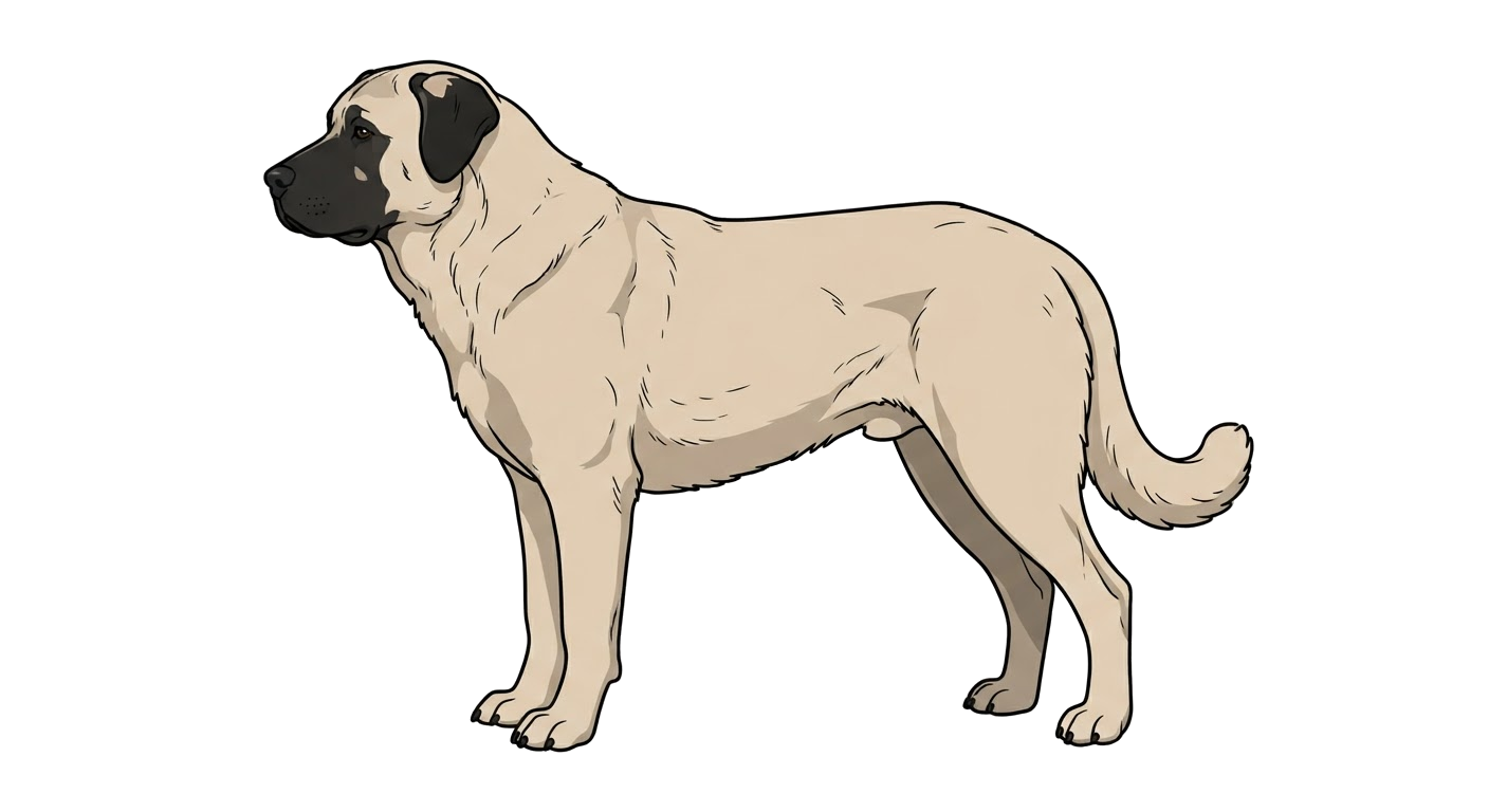 Side profile illustration of a Turkish Kangal Dog showing the points of the breed standard