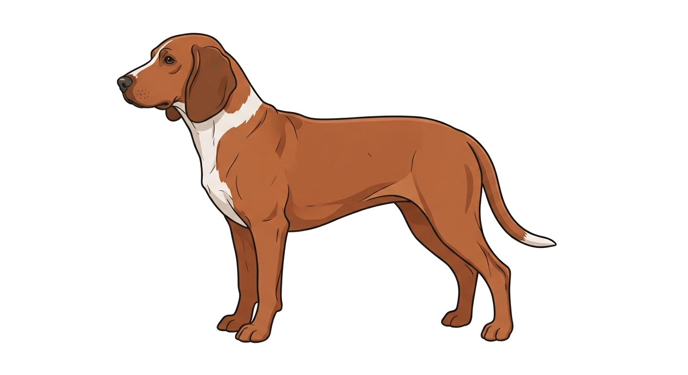 Side profile illustration of a Tyrolean Hound showing the points of the breed standard