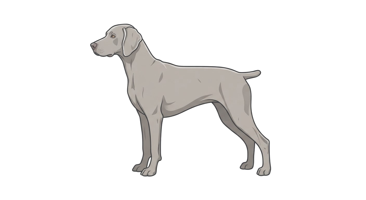 Side profile illustration of a Weimaraner showing the points of the breed standard