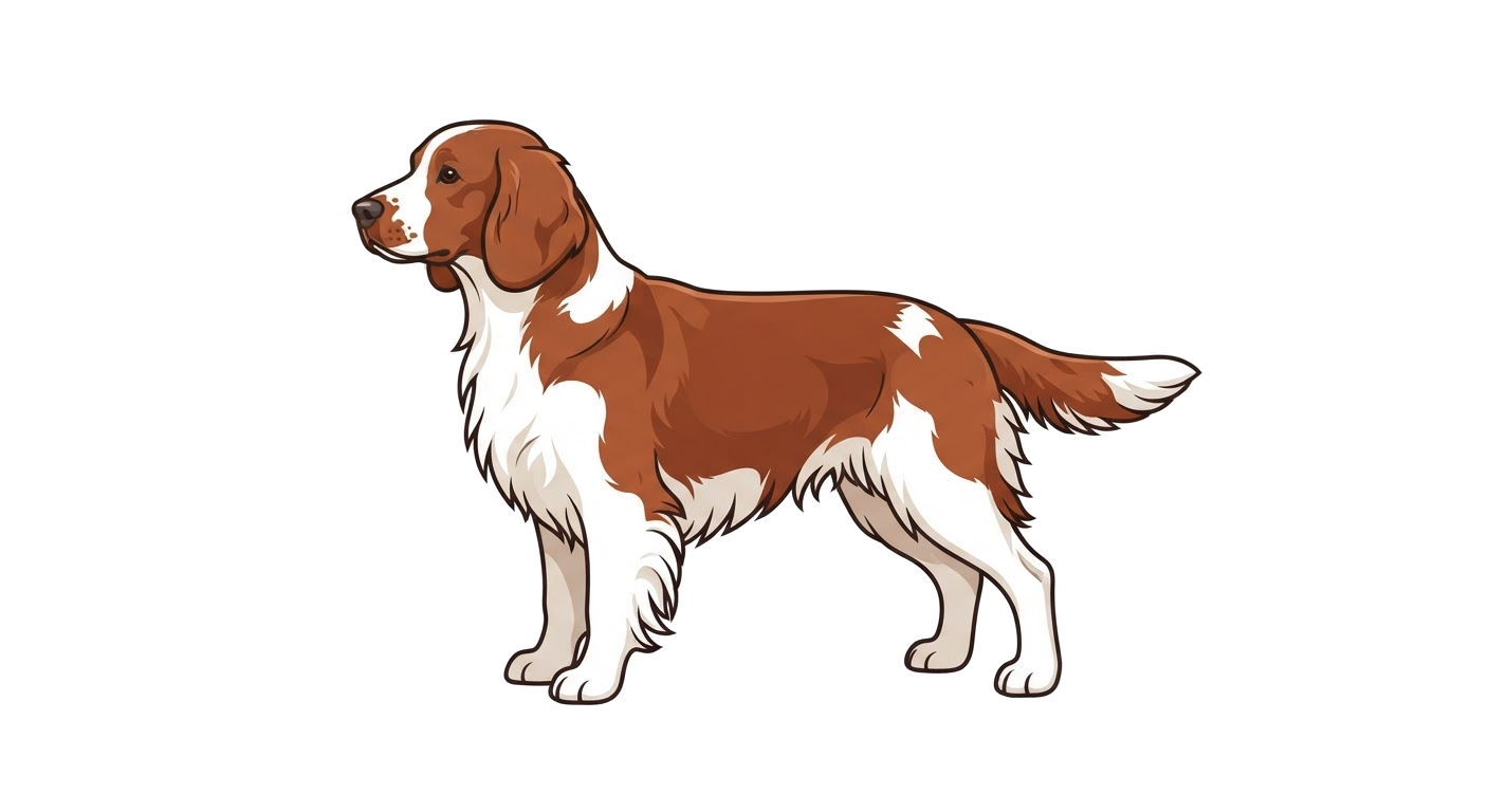 Side profile illustration of a Welsh Springer Spaniel showing the points of the breed standard
