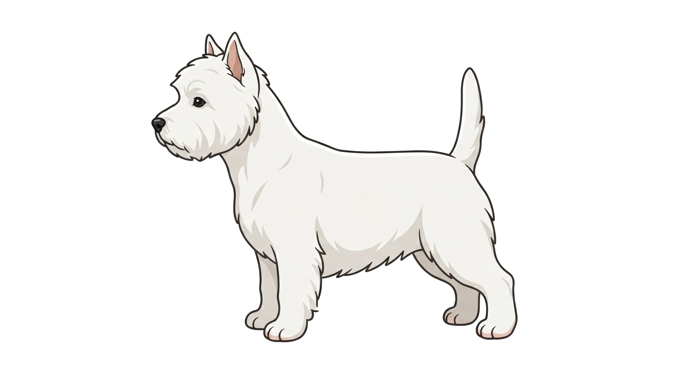 Side profile illustration of a West Highland White Terrier showing the points of the breed standard