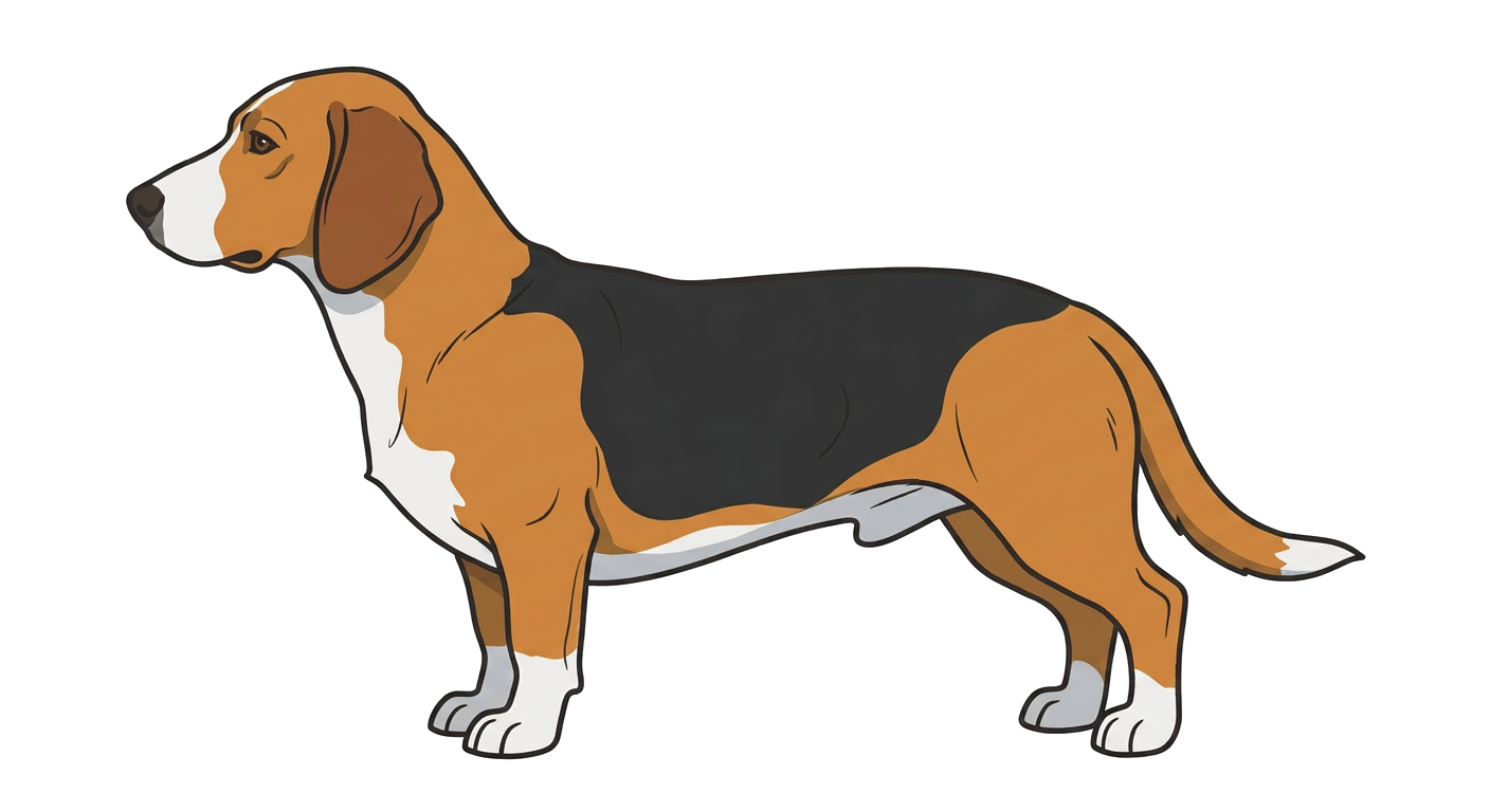 Illustration of a Tricolour (Red/Yellow, Black Saddle & White) coat