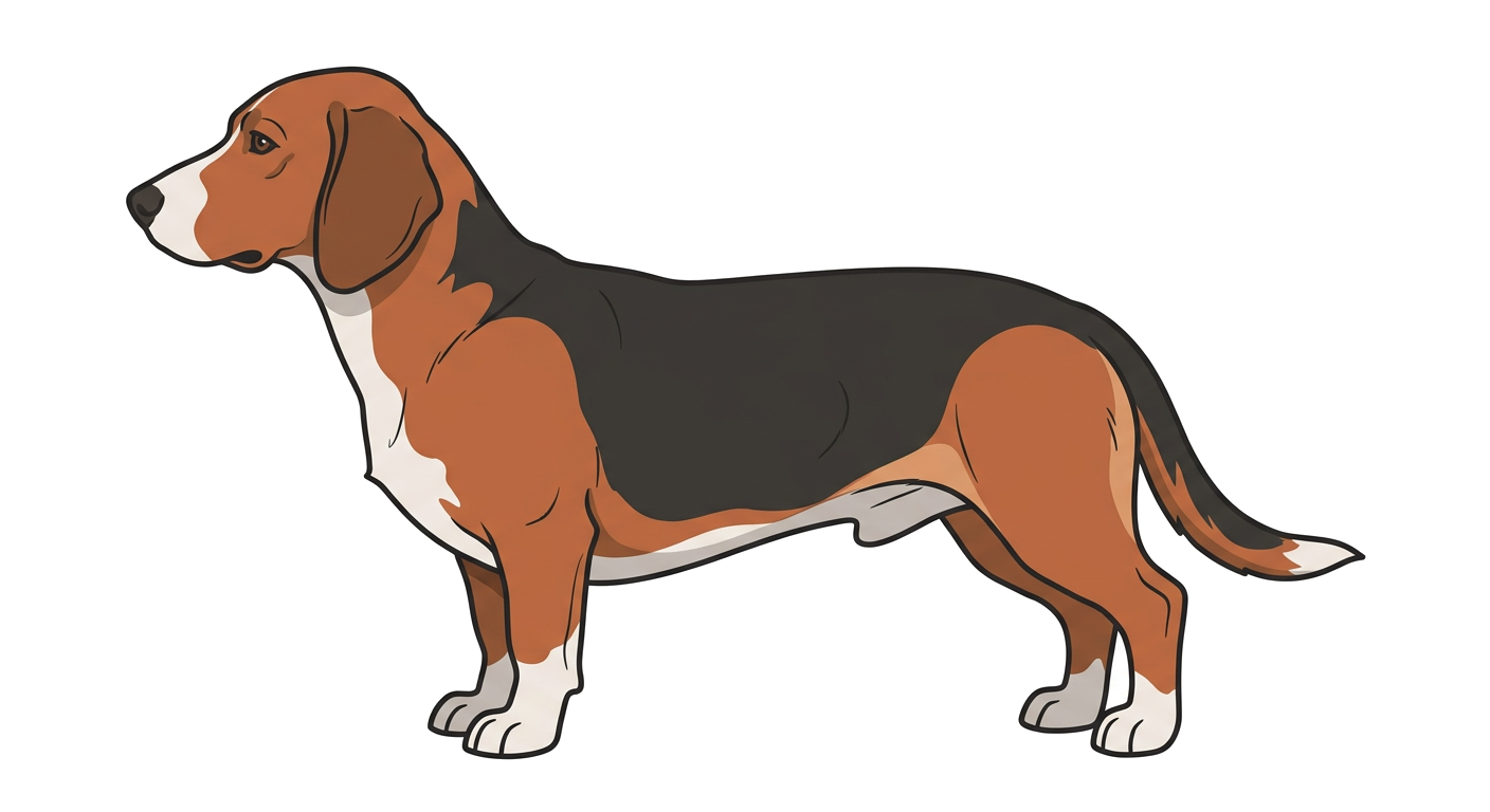 Side profile illustration of a Westphalian Dachsbracke showing the points of the breed standard