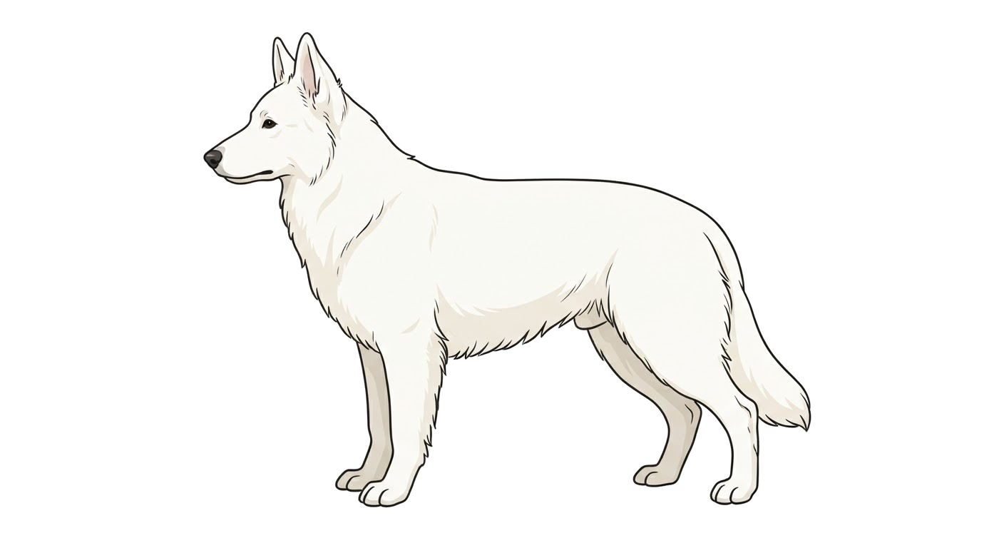 Side profile illustration of a White Swiss Shepherd Dog showing the points of the breed standard