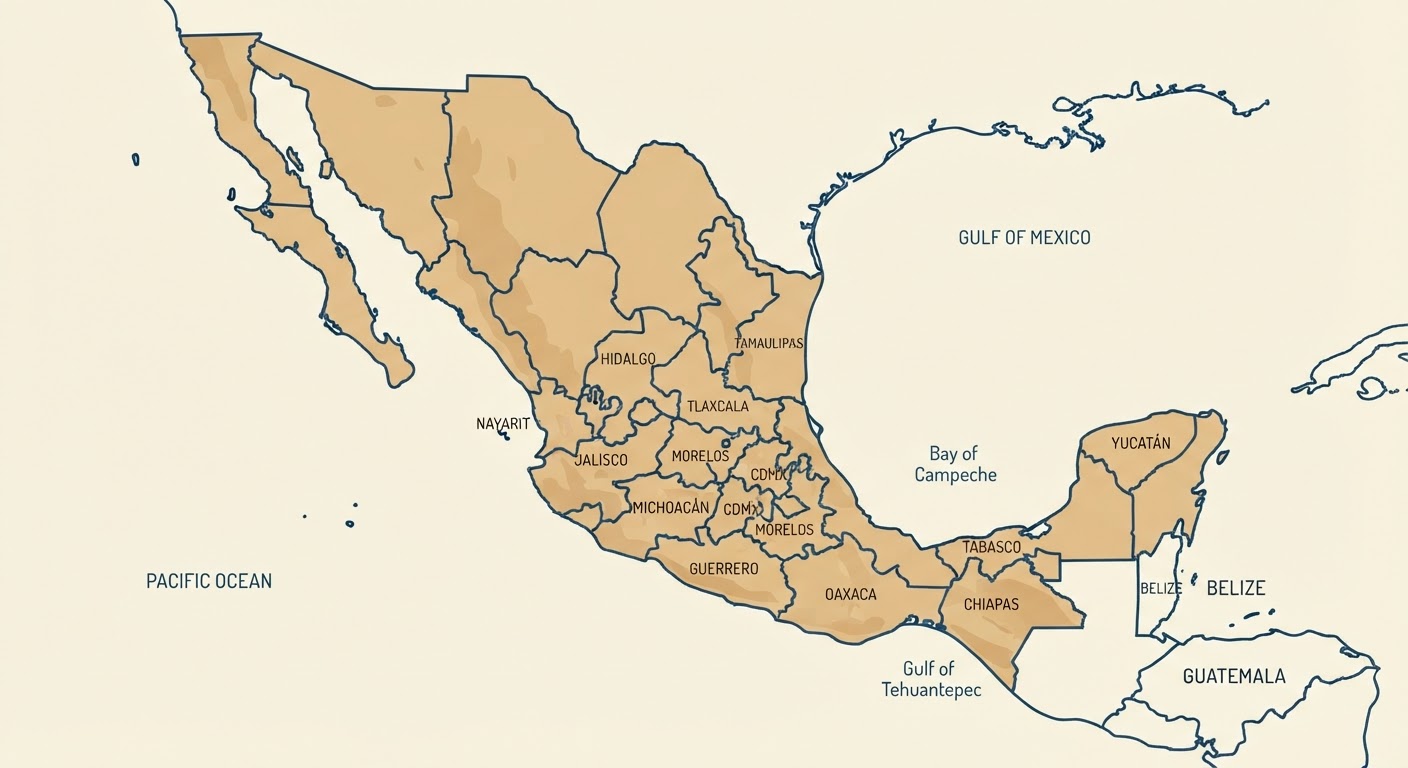 Illustrated map showing the origin of the Xoloitzcuintli