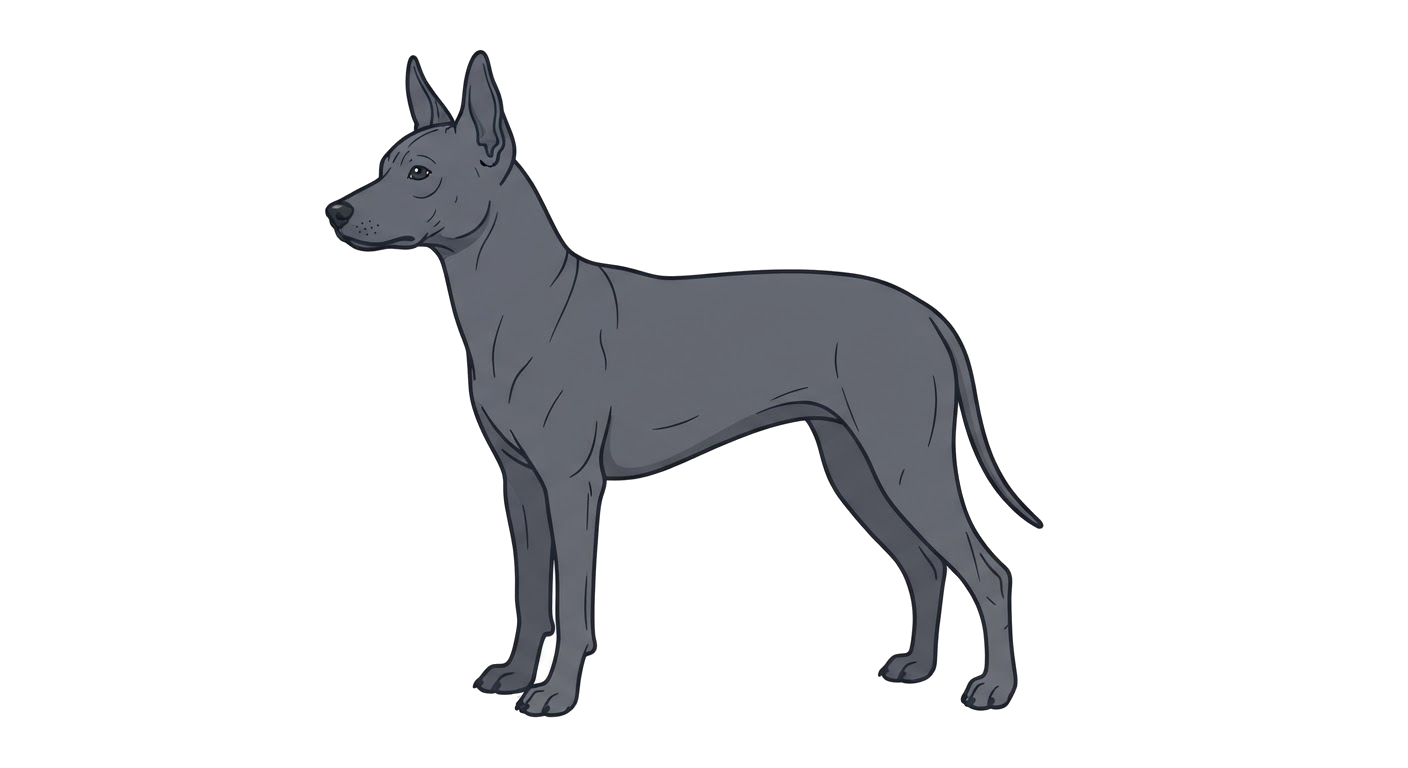 Side profile illustration of a Xoloitzcuintli showing the points of the breed standard